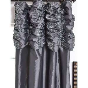   Graphite Embroidered Ruched Faux Silk Taffeta Swatch