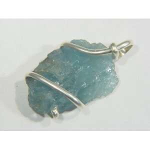  Sterling Silver Wire Wrapped Unpolished Natural Aqua 