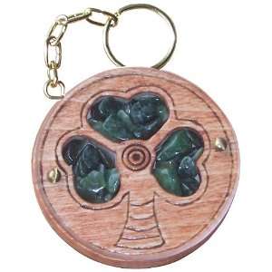   and Wooden Amulet Lucky Clover Keychain In Green Jade 