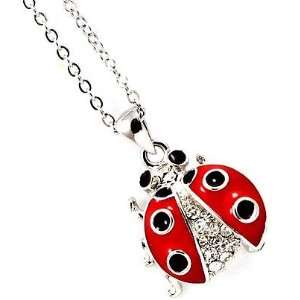  Adorable Small Silver Tone Red Ladybug with Clear Crystals 
