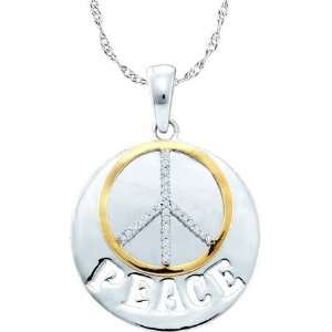   Peace Sign Pendant With A Golden Ring And Diamond Rows With The Word