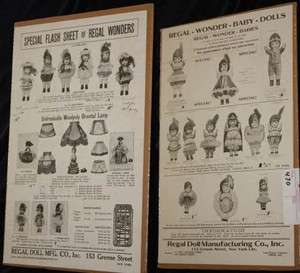 TWO REGAL DOLL MANUFACTURING COMPANY LARGE SALES SHEETS  