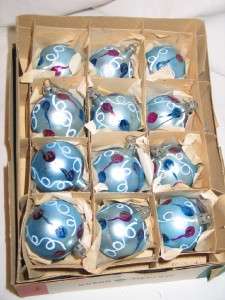 Vintage CHristmas Poland Glass Hand Painted Ornaments IOB T14  