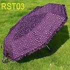   Compact Parasol Rain Sun Folding Ruffle Stars Umbrella Purple RST03