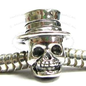 Sterling silver Hat Skull Skeleton European Bead Charm  