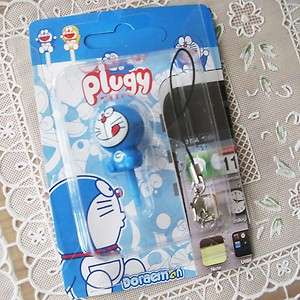 3D Doraemon Earphone Ear Cap Dock Dust Plug With Sling For iPhone 4/4S 