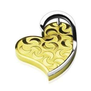    Stainless Steel PVD Gold 3D Moon Engraved Heart Pendant Jewelry