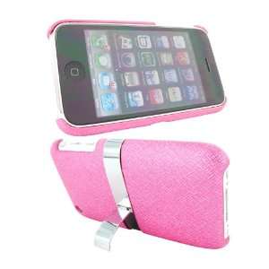   For iPhone 3GS 3G Texturize Hard Case Chrome Stand Pink Electronics