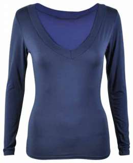 NEW LADIES LONG SLEEVE V NECK STRETCH WOMENS TOP SIZE 8   14  