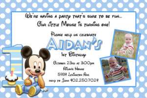 Baby Mickey Minnie Mouse 1st Birthday Invitations  