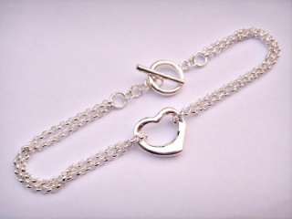 Love Heart Toggle Link Sterling Silver Bracelet 7.5  