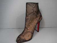 LOUBOUTIN PAOLA BLACK SATIN LACE ANKLE BOOTS 35.5 / 5  