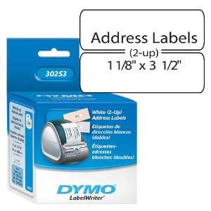 DYMO LabelWriter Address Labels, White (2 up), 1 1/8 x 3 1/2, 1 Roll 