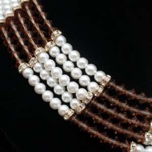 Hobe Set 5 Strand Necklace Bracelet Vintage Faux Pearls & Topaz 