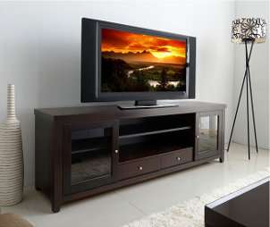 TV stand with flat screen TV and vivid picture