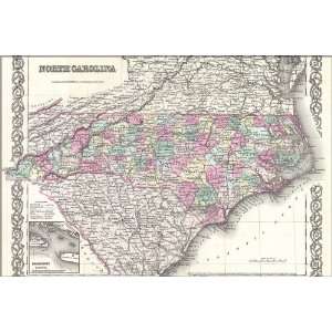  1855 Map of North Carolina   24x36 Poster (REPRODUCTION 