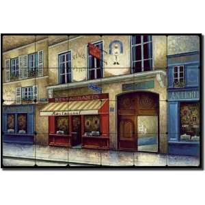 Cafe vin Bistro by C. H. Ching   Village Scene Tumbled Marble Mural 16 