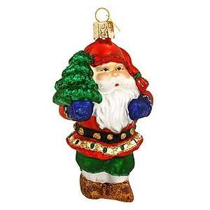  Santa Tomte With Tree Glass Ornament