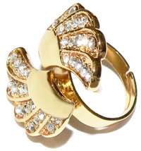 Gold Dual Angel Wing Wrap Crystal Ring Charm Jewelry  