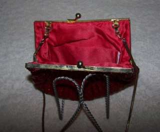 Vintage Red Beaded Mini Purse Hand Made In China  