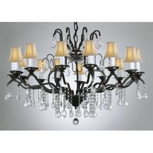  WROUGHT IRON CRYSTAL CHANDELIER WITH SHADES W 33 H 24 
