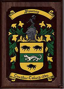 Sweeney Coat of Arms on Copper & Solid Walnut Plaque  