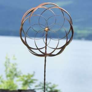  Metal Flower Pinwheel Staked Kinetic Sculpture Patio 