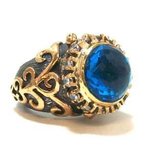   London Blue Topaz 24k Gold Dome Ring with CZ Accents Size 7 Jewelry