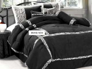 ZEBRA Bed in a Bag Black &White Fur Suede Comforter Set  