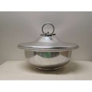  ANTIQUE BEAD TRIMMED POLISHED ALUMINUM BOWL WITH HAMMERED 