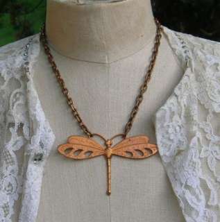 Vintage Art Nouveau Dragonfly Necklace Chunky Bold Big  