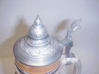LARGE WEST GERMAN PEWTER LIDDED STEIN 15 TALL GERMANY  