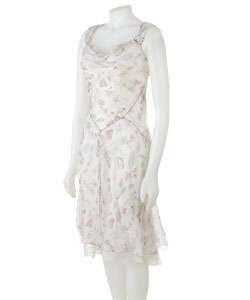 Max Studio White Crinkle Silk Chiffon Dress  