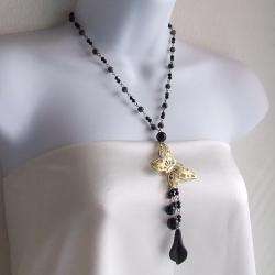   Onyx/ Crystal Rosary Style Beaded Necklace (Thailand)  