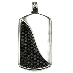 14k white gold black diamond dog tag shape pendant  