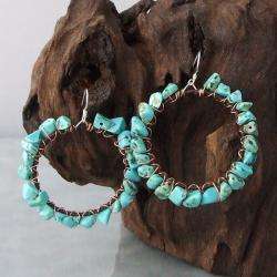 Sterling Silver Copper Wrap Turquoise Hoop Earrings (Thailand 