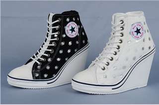   Heel High Top Sneakers Tennis Shoes Black/White US 5.5 7.5  