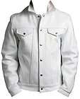 Mens White Thick Leather Shirt Jeans Style Jacket New All Sizes