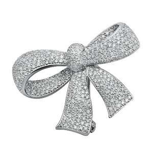   WHITE GOLD .2.03C PAVE DIAMOND BOW PIN BROOCH PENDANT NECKLACE  