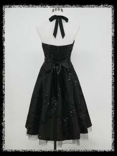 dress190 BLACK 50s HALTER FLOCK TATTOO ROCKABILLY PROM PARTY COCKTAIL 