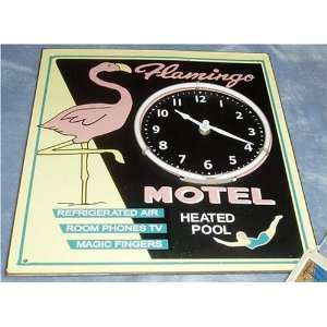  Neon Pink Flamingo Motel Matchbox Tin Clock