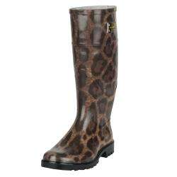 Womens Rubber Leopard Print Rain Boots  