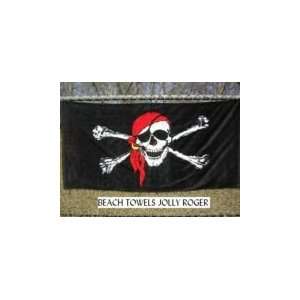 Jolly Roger Red Cap Black Beach Towel