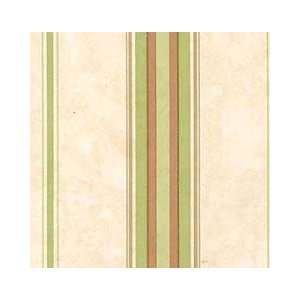  Stripes Green and Pink on Ecru Wallpaper in Mulberry 