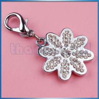 New Pet Tag Dog Cat Crystal Collar Charm Silver Flower  
