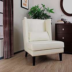 Malia Cool White Leather Wingback Chair  