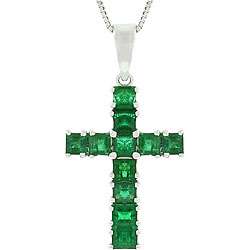 14k White Gold Emerald Cross Necklace  