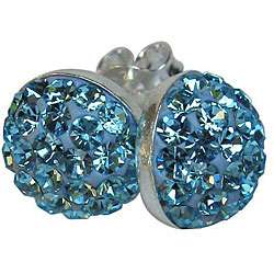Sterling Silver Aqua Crystal Studded Dot Earrings  