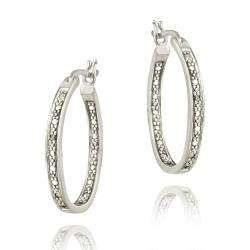 Sterling Silver Diamond Accent Inside out Oval Hoop Earrings 