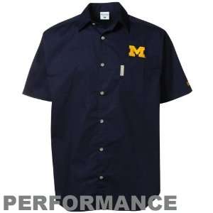  Michigan Wolverines Navy Blue White Wing Performance Button Down Shirt